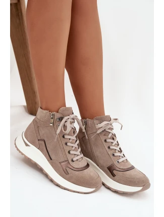 Dámské sportovní kotníkové boty na platformě z přírodního semiše Zazoo – béžové Dámské sportovní kotníkové boty na platformě z přírodního semiše Zazoo – béžové
