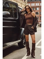 Dámské kozačky z eko kůže s obráceným lemem na podpatku hnědé Avamora