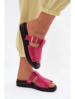 Semišové dámské sandály na platformě se zlatým sponem Fuksie Zemela