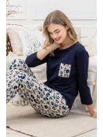 Dámské pyžamo WICTORIA 1664 Tmavě modrá s béžovou - LEVEZA