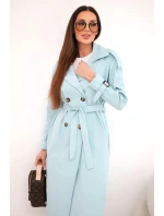 Dámský kabát v pase se zavazováním a límcem mátový