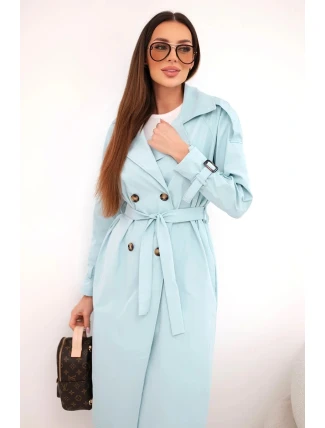 Dámský kabát v pase se zavazováním a límcem mátový