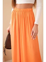 Dámské široké viskózové kalhoty s gumou v pase oranžové