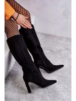 Dámské kozačky Na Vysokém Podpatku Eko-Semišové Černé Truly Love