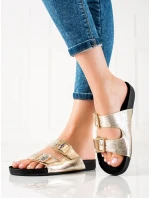 Moderní zlaté dámské nazouváky bez podpatku Moderní zlaté dámské nazouváky bez podpatku