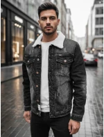 Pánská zateplená džínová bunda s ovčí kůží šedá FashionStreet TX4728z