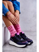 Dámská sportovní obuv na klínku GOE KK2N4081 černé a Námořnická modrá