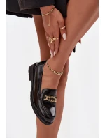 Lakované dámské mokasíny se zlatým ozdobným S Bar ski HY52 539 černé Lakované dámské mokasíny se zlatým ozdobným S Bar ski HY52 539 černé