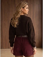 Dámský volný svetr s kulatým výstřihem, čokoládová barva, FashionStreet MY2587