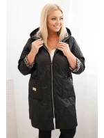 Dámská zimní prošívaná bunda Plus Size s podšívkou v leopardím vzoru a kapucí černá