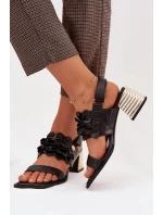 Kožené sandály na podpatku D&A CR61-3062 Černé