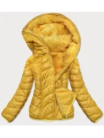 Žlutá krátká oboustranná dámská bunda pro přechodné období (M832A) Žlutá krátká oboustranná dámská bunda pro přechodné období (M832A)