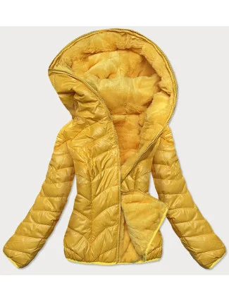 Žlutá krátká oboustranná dámská bunda pro přechodné období (M832A) Žlutá krátká oboustranná dámská bunda pro přechodné období (M832A)