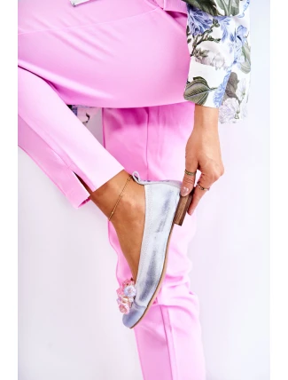 Zazoo 2749 Dámské Kožené Baletky S Křišťálky Bílo-Modré