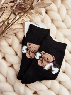 Teplé Bavlněné Ponožky S Medvědem Černé