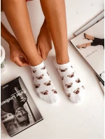 Dámské Bavlněné Ponožky S Mopsy Bílá