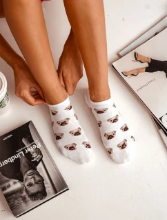 Dámské Bavlněné Ponožky S Mopsy Bílá