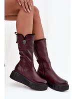 Dámské kožené kozačky s vlnou Zazoo 70121 bordó Dámské kožené kozačky s vlnou Zazoo 70121 bordó