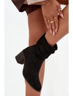 Dámské kotníkové boty s řasením na sloupkovém podpatku S.Barski – černé