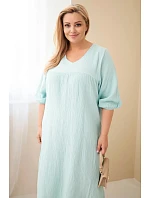 Dámské šaty Plus Size bavlněné mušelínové s výstřihem do V mentolová