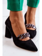 Semišové lodičky S řetízkem černý Alamoss