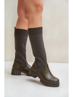 Kozačky S Elastickou Šaftem Na Plochém Podpatku Světle Béžové Mesidra