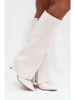 Zateplené kozačky na jehlovém podpatku s ohrnutým svrškem bílé Tamonia Zateplené kozačky na jehlovém podpatku s ohrnutým svrškem bílé Tamonia