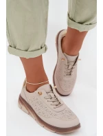 Kožené semišové dámské tenisky s otvory Sergio Leone SP-002 světle hnědé