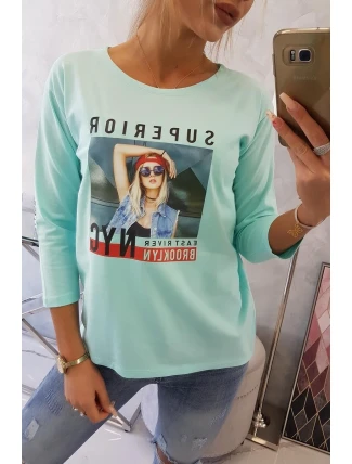 Halenka s potiskem Superior v mátové barvě Halenka s potiskem Superior v mátové barvě