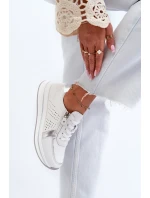 Dámské kožené tenisky na platformě bílé ligustr