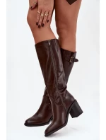 Dámské kozačky na podpatku s přezkou černé Brenira