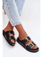 Dámské eko kožené nazouváky s zlatými sponami Černé Tervessa