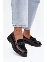 Lakované dámské mokasíny s korálky S.Barski – černé
