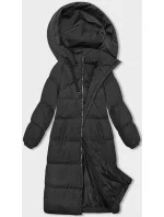 Dlouhá černá hrubší dámská bunda s kapucí (5M3163-392)