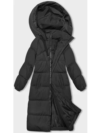 Dlouhá černá hrubší dámská bunda s kapucí (5M3163-392)