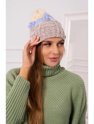 Fleecová čepice Dolores K303 tmavě béžová+modrá+žlutá Fleecová čepice Dolores K303 tmavě béžová+modrá+žlutá