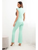 Dámský komplet s nařasenou halenkou a širokými kalhotami mentolový