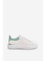 Nízké Dámské Tenisky Na Platformě Z Eko Kůže Bílá-Zelená Nevelena Nízké Dámské Tenisky Na Platformě Z Eko Kůže Bílá-Zelená Nevelena