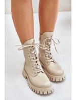 Kožené botky worker s přívěsky na zip CheBello 4553 Béžové