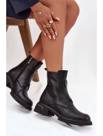 Dámské kozačky z pravé kůže na nízkém podpatku Černé Karisse
