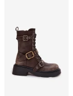 Zateplené workery dámské s přezkami hnědé Marisse