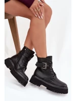 Kožené workery dámské zateplené s ozdobnou sponou D&A MK52-032 Černé Kožené workery dámské zateplené s ozdobnou sponou D&A MK52-032 Černé