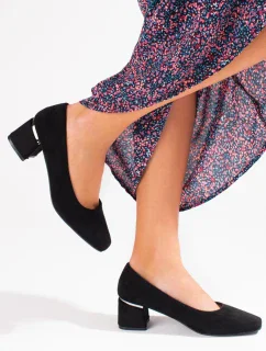 Trendy dámské černé lodičky na širokém podpatku