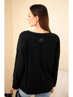 Dámská bavlněná blůza s výstřihem do V a dlouhým rukávem černá