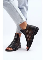 Zazoo 977/L Kožené vyšívané sandály na zip Zazoo 977/L Kožené vyšívané sandály na zip