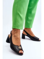 Módní kožené sandály na podpatku Černé Hette