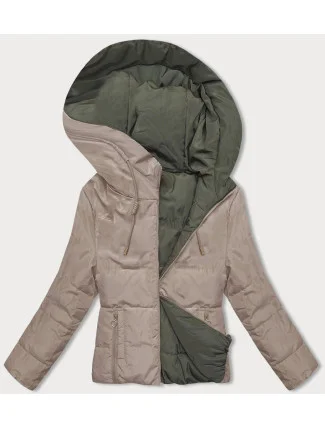 Cappuccino-khaki oboustranná krátká bunda s kapucí (B8181-12011) Cappuccino-khaki oboustranná krátká bunda s kapucí (B8181-12011)