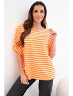 Dámská bavlněná pruhovaná halenka s krátkým rukávem oranžová