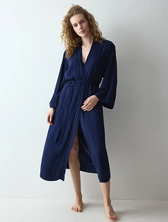 Dámský župan Amourette Jacquard Long Robe Admiral tmavě modrý - TRIUMPH