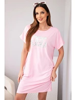 Dámské viskózové šaty s krátkým rukávem a ozdobným potiskem bonbonově růžová